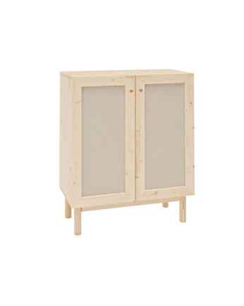 Pals - Aparador de madera maciza y tejido de lino de 2 puertas en tono natural de 100x80cm