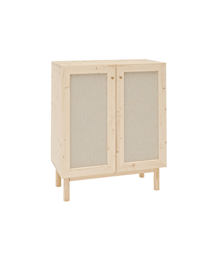 Pals - Aparador de madera maciza y tejido de lino de 2 puertas en tono natural de 100x80cm