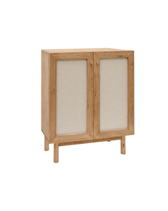 Pals - Aparador de madera maciza y tejido de lino de 2 puertas en tono roble oscuro de 100x80cm