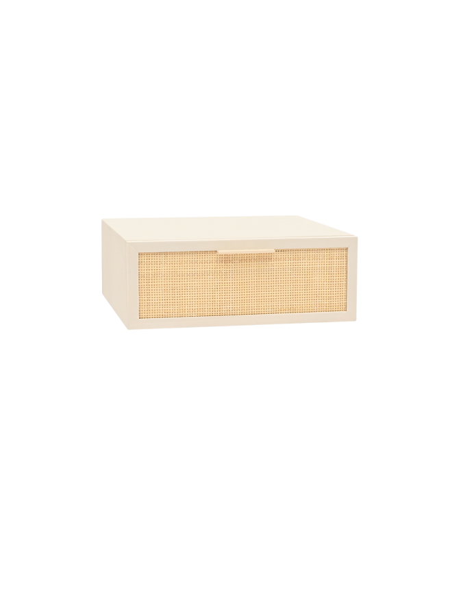 Kokó - Mesita de noche de madera maciza flotante en tono beige de 15x40cm