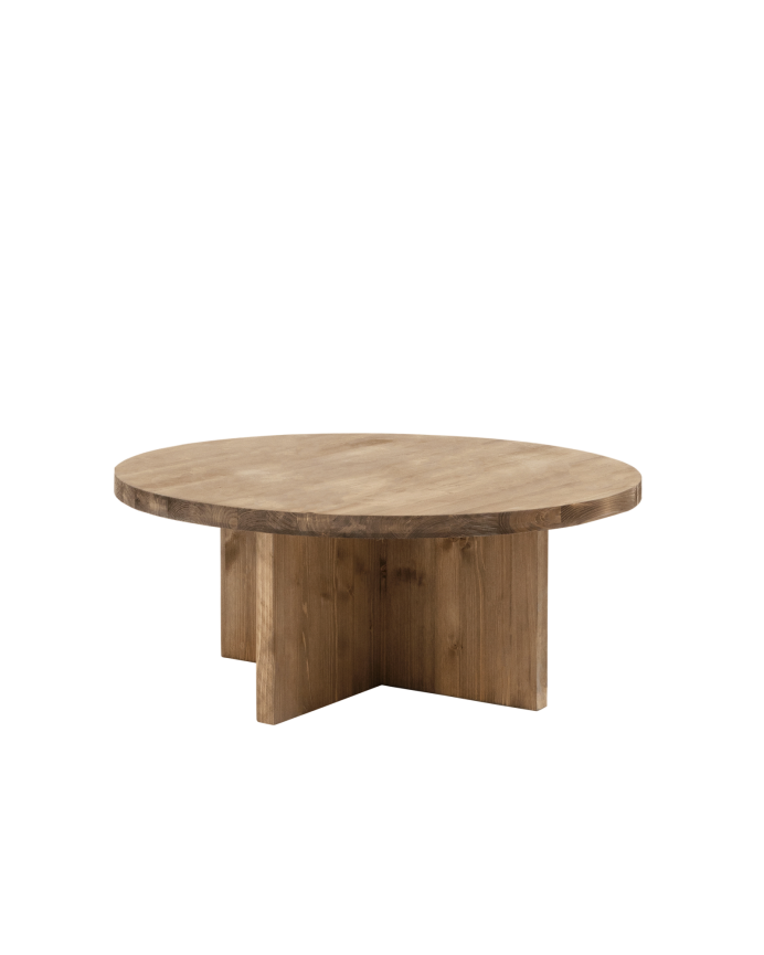 Bisbal - Mesa de centro redonda de madera maciza acabado roble oscuro de varias medidas