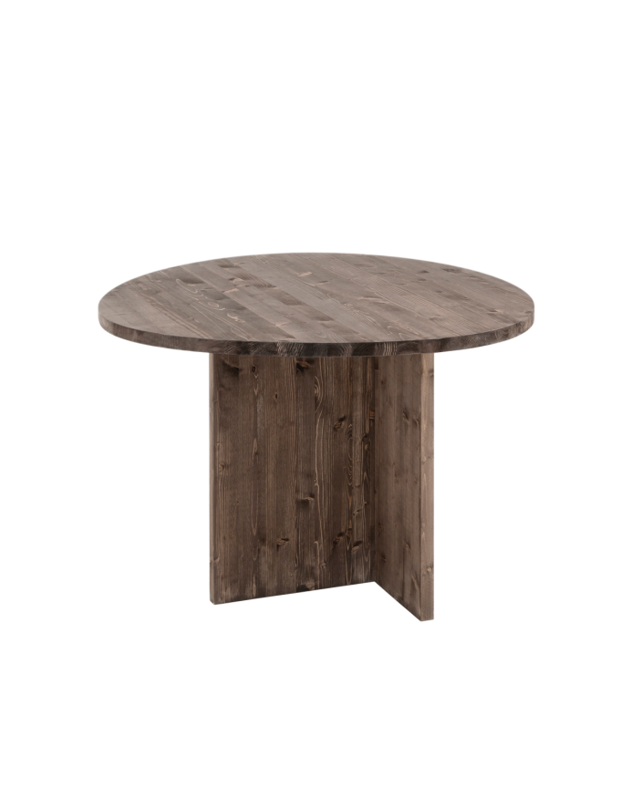 Calella - Mesa de comedor de madera maciza en tono nogal de 100cm