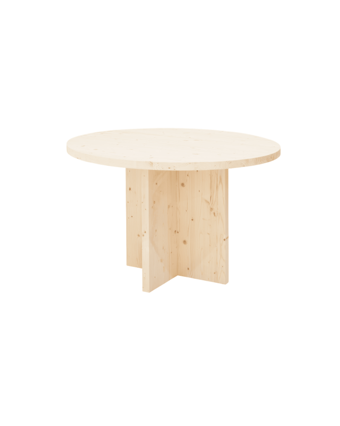 Bisbal - Mesa de comedor redonda de madera maciza en tono natural de Ø110