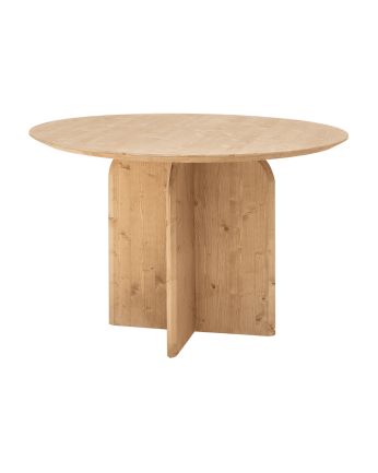 Jávea - Mesa de comedor redonda de madera maciza en tono roble medio de 110cm