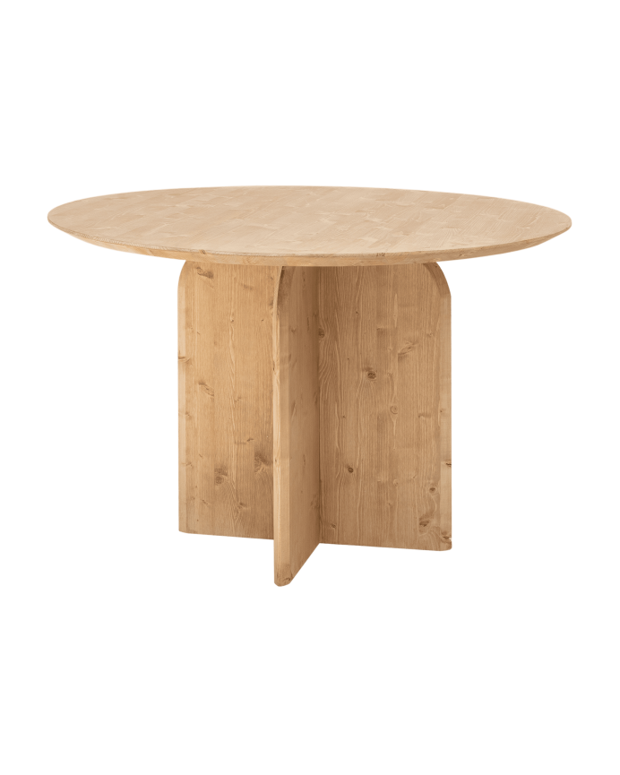 Jávea - Mesa de comedor redonda de madera maciza en tono roble medio de 110cm