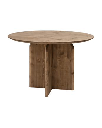 Jávea - Mesa de comedor redonda de madera maciza en tono roble oscuro de 110cm