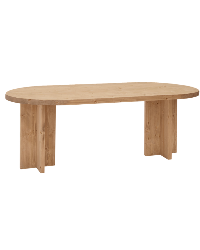 Bisbal - Mesa de comedor de madera maciza ovalada en tono roble medio de varias medidas