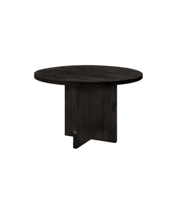 Bisbal - Mesa de comedor redonda de madera maciza en tono negro de Ø110cm