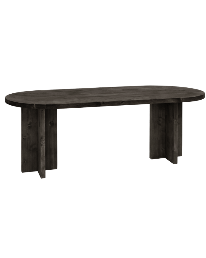 Bisbal - Mesa de comedor de madera maciza ovalada en tono negro de varias medidas