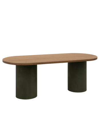 Mesa de comedor ovalada Kenzo II Roble Oscuro y Verde