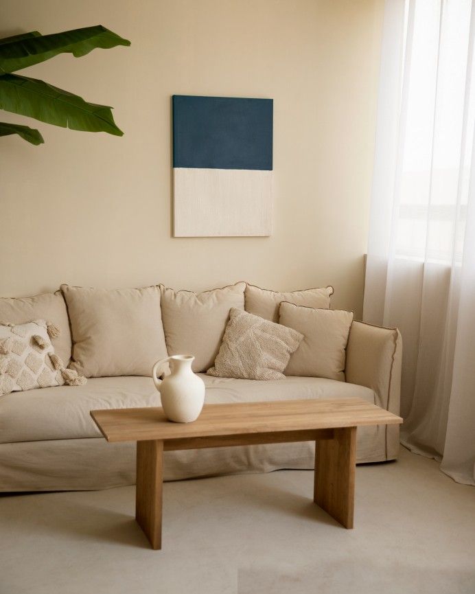 Horizonte - Cuadro azul y blanco sobre algodón con bastidor de madera pintado artesanalmente con pintura óleo en varias medidas