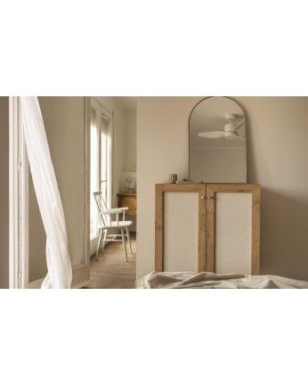 Pals - Aparador de madera maciza y tejido de lino de 2 puertas en tono roble oscuro de 100x80cm