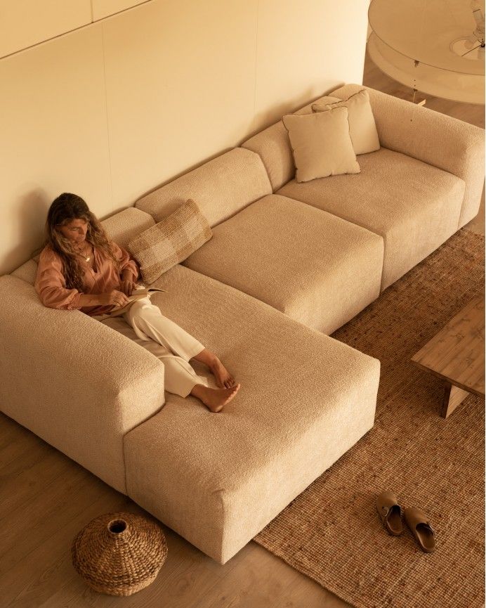 Sofá Bruce chaiselongue recto izquierda Beige 