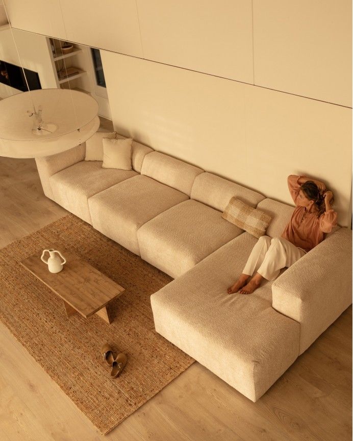 Sofá Bruce chaiselongue recto derecha Beige 