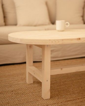 Cadaqués - Mesa de centro de madera maciza en tono natural de 120x40cm