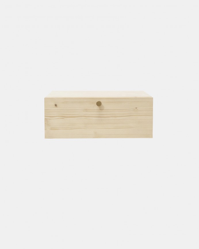 Carla - Mesita de noche de madera maciza flotante con tirador en tono natural de 40cm