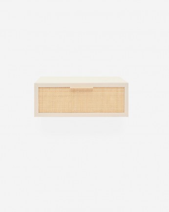 Kokó - Mesita de noche de madera maciza flotante en tono beige de 15x40cm