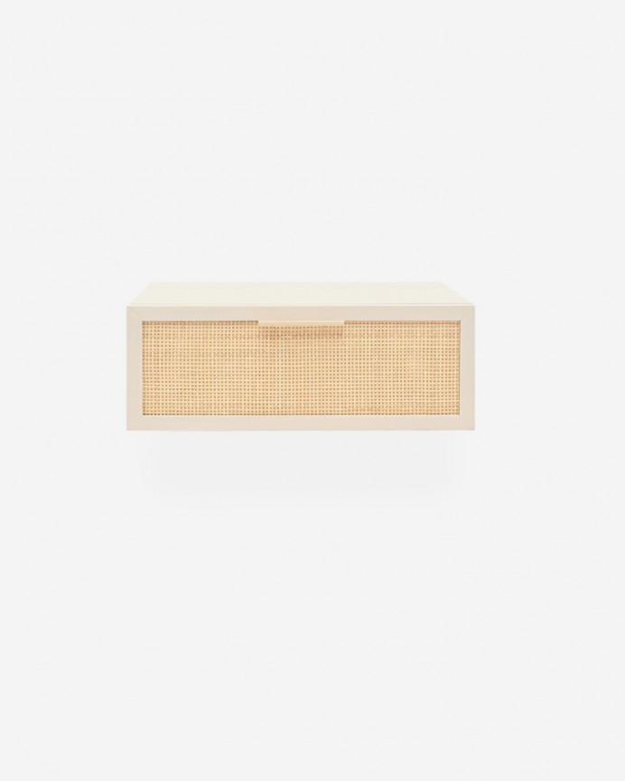 Kokó - Mesita de noche de madera maciza flotante en tono beige de 15x40cm