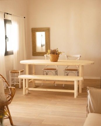 Cadaqués - Mesa de comedor de madera maciza ovalada en tono natural de varias medidas