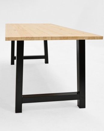 Irina - Mesa de comedor de madera maciza acabado natural con patas de hierro negras de varias medidas