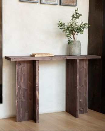 Denia - Consola de madera maciza en tono nogal de 120x80cm