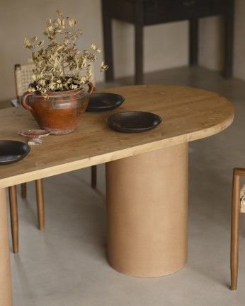 Mesa de comedor ovalada Kenzo II Roble Medio y Terracota