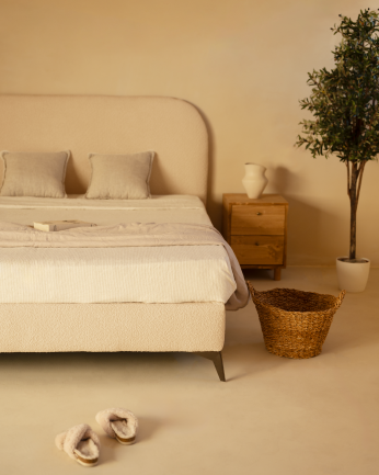 Cama tapizada Bruce de boucle beige