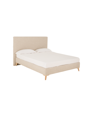 Cama tapizada Mauro de lino beige