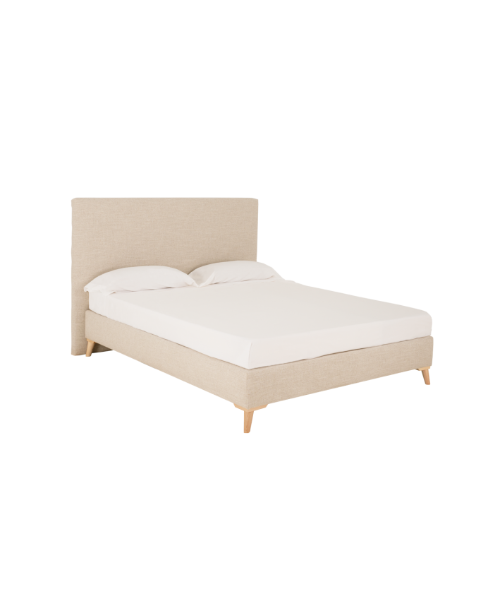 Cama tapizada Mauro de lino beige