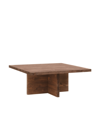 Denia - Mesa de centro cuadrada de madera maciza en tono nogal de 80x80cm