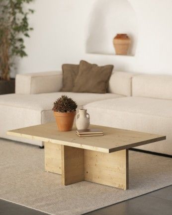 Denia - Mesa de centro de madera maciza en tono roble medio de 120x70cm