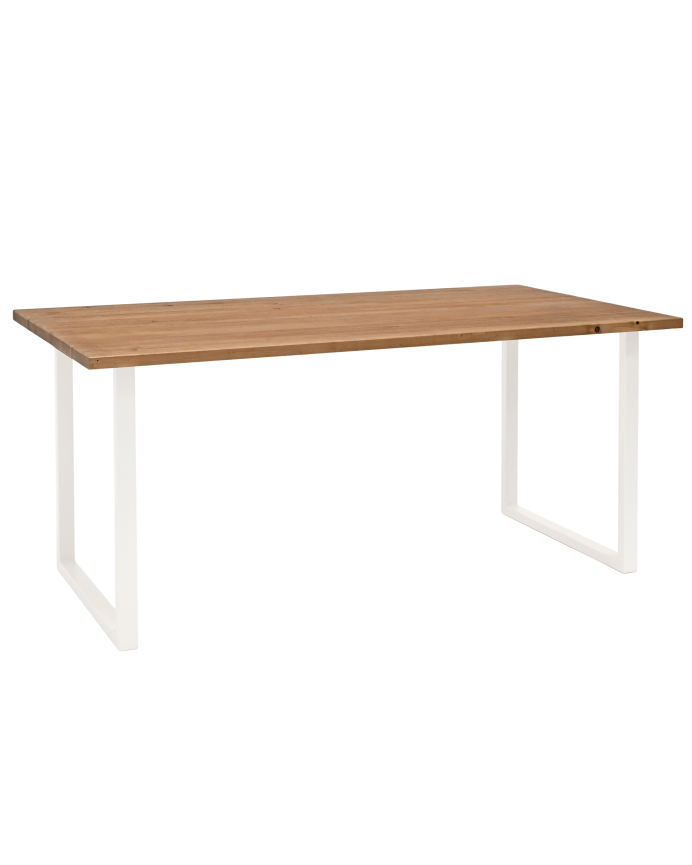 Marrakesch - Mesa de comedor de madera maciza acabado roble oscuro con patas de hierro blancas de varias medidas