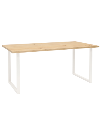 Marrakesch - Mesa de comedor de madera maciza acabado natural con patas de hierro blancas de varias medidas