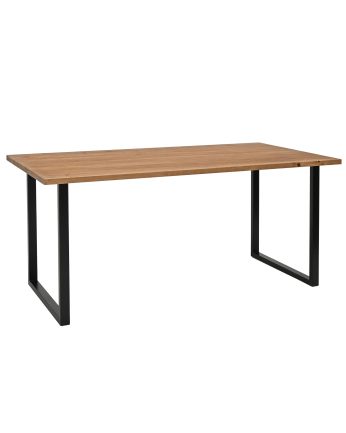 Marrakesch - Mesa de comedor de madera maciza acabado roble oscuro con patas de hierro negras de varias medidas