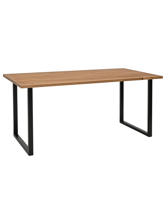 Marrakesch - Mesa de comedor de madera maciza acabado roble oscuro con patas de hierro negras de varias medidas