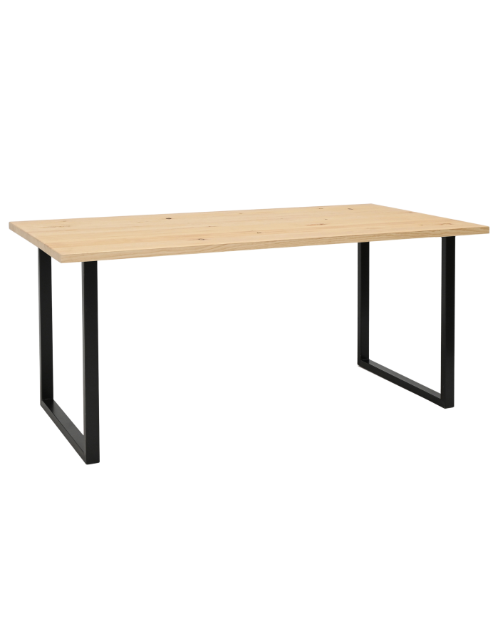 Marrakesch - Mesa de comedor de madera maciza acabado natural con patas de hierro negras de varias medidas