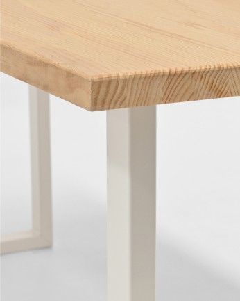 Marrakesch - Mesa de comedor de madera maciza acabado natural con patas de hierro blancas de varias medidas