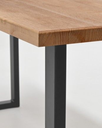 Marrakesch - Mesa de comedor de madera maciza acabado roble oscuro con patas de hierro negras de varias medidas