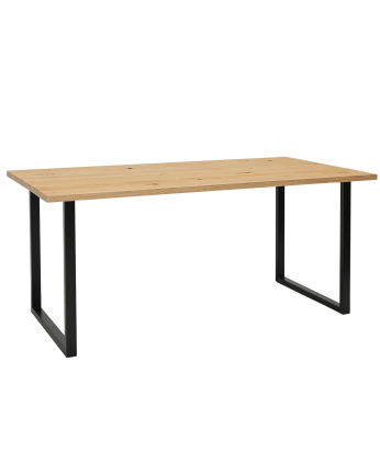 Marrakesch - Mesa de comedor de madera maciza acabado roble medio con patas de hierro negras de varias medidas