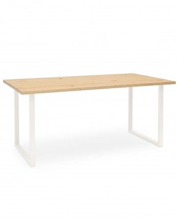 Marrakesch - Mesa de comedor de madera maciza acabado natural con patas de hierro blancas de varias medidas