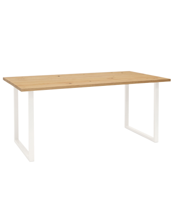 Marrakesch - Mesa de comedor de madera maciza acabado roble medio con patas de hierro blancas de varias medidas