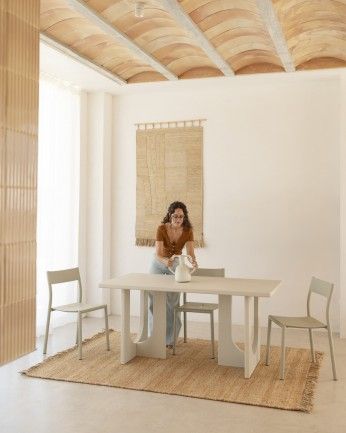 Mesa de Comedor rectangular Laila Microcemento Blanco