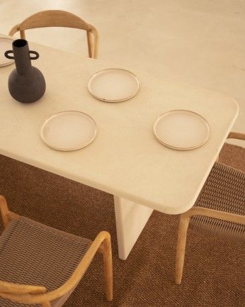 Haruto - Mesa de comedor de microcemento tono blanco roto de varias medidas