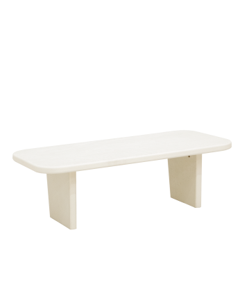 Haruto - Mesa de centro de microcemento con dos patas tono blanco roto de 95cm