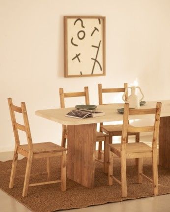 Haruto - Mesa de comedor de microcemento tono blanco roto con patas de madera tono roble oscuro de varias medidas