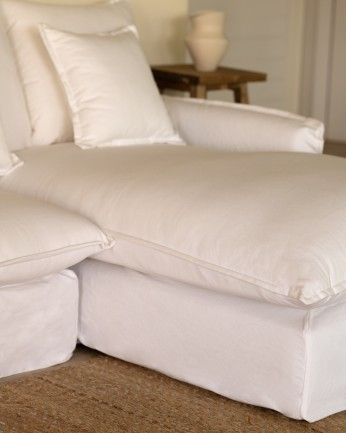 Marlon - Funda para sofá con chaise longue derecho de algodón y lino color blanco de varias medidas