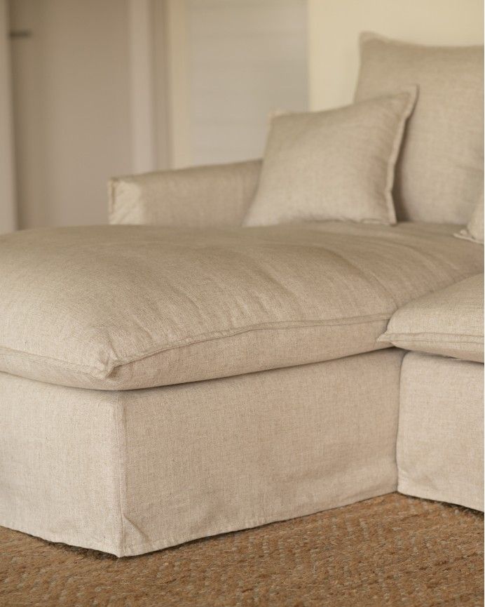 Marlon - Funda para sofá con chaise longue izquierdo de algodón y lino color beige de varias medidas