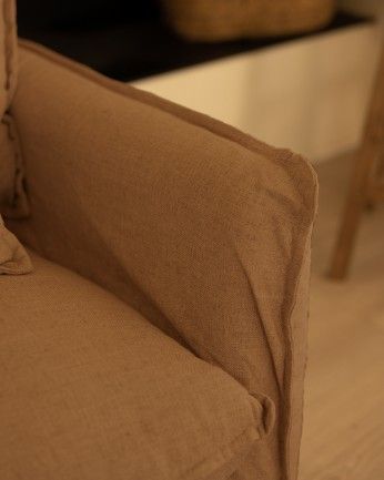 Marlon - Funda para sofá con chaise longue izquierdo de algodón y lino color teja de varias medidas