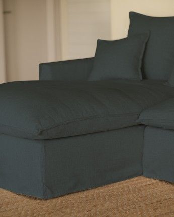 Marlon - Funda para sofá con chaise longue izquierdo de algodón y lino color azul de varias medidas