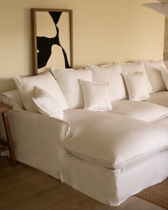 Marlon - Funda para sofá con chaise longue izquierdo de algodón y lino color blanco de varias medidas